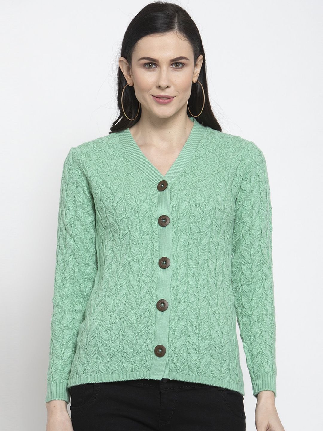 Kalt Women Green Self Design Cardigan Price in India