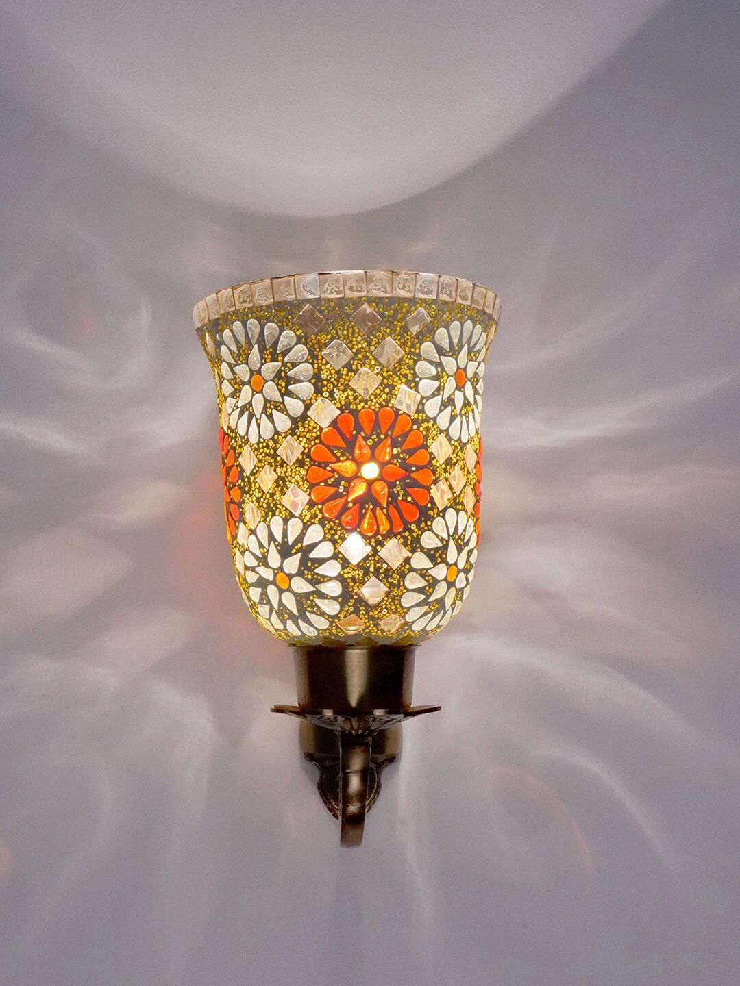 Fos Lighting Gold-Toned & White Textured Mosaic Glass Wallchiere Price in India