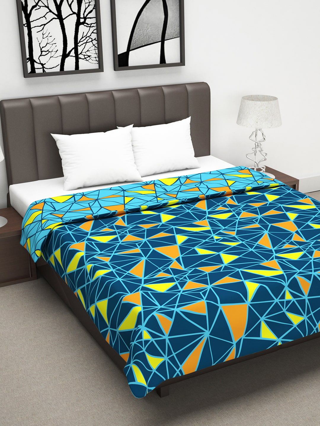 Divine Casa Blue & Orange Printed 110 GSM Mild Winter Double Bed Dohar Price in India