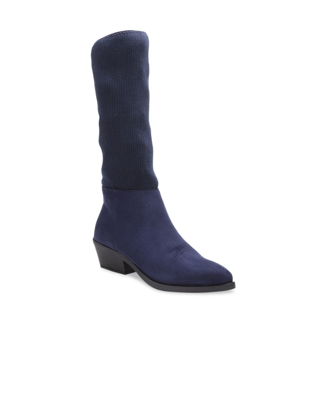 Bruno Manetti Women Navy Blue Solid Suede Heeled Boots Price in India