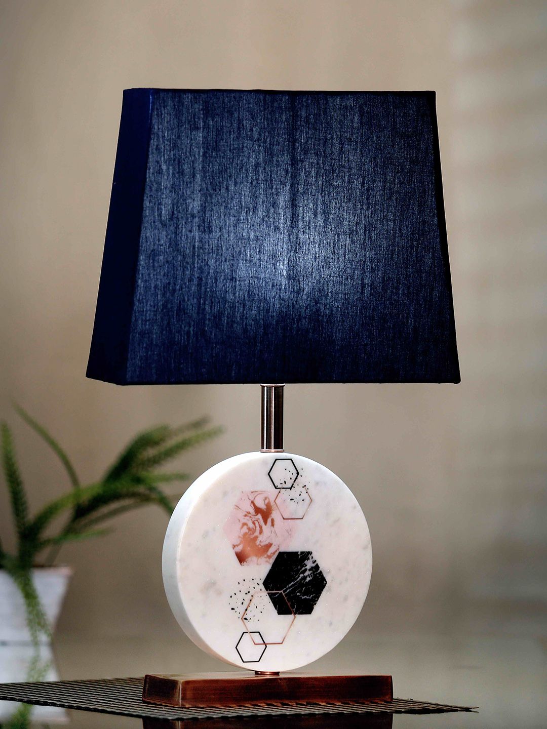 POSH-N-PLUSH Blue Solid Marble Bedside Standard Lamp Price in India