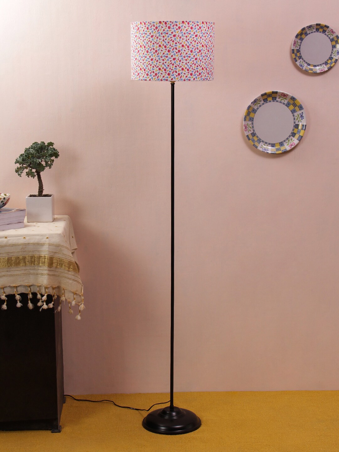 Devansh White & Pink Floral Printed Club Lamp Price in India