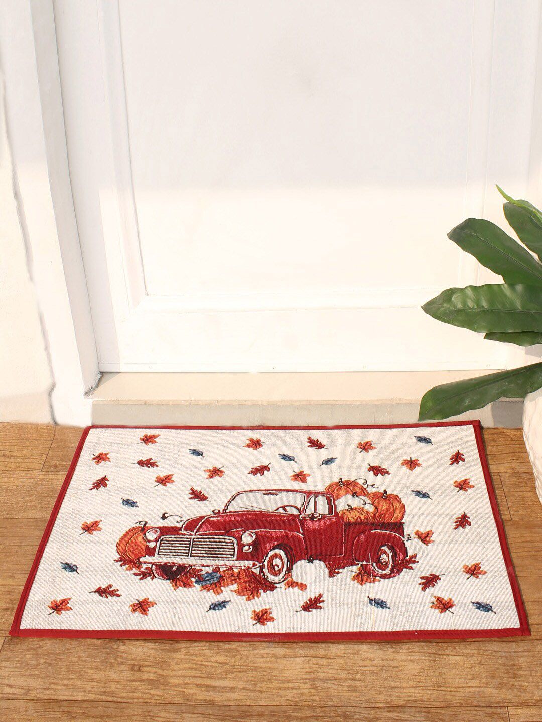 AVI Living Beige & Red Printed Anti-Skid Doormat Price in India