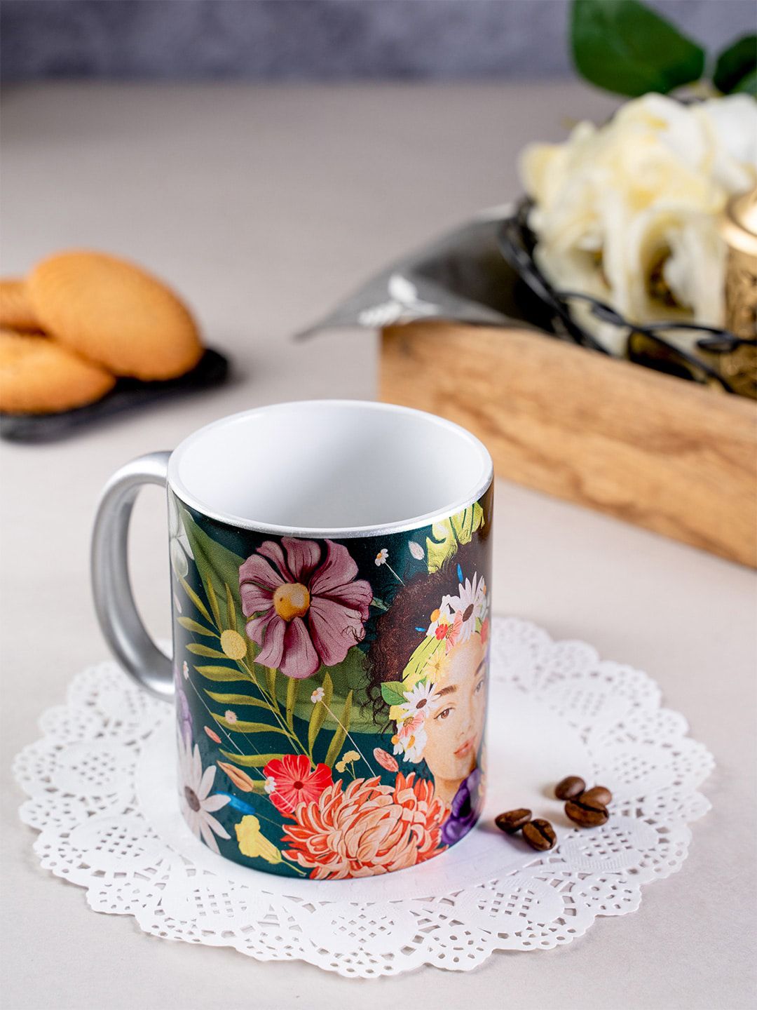 KOLOROBIA Blue & Green Blooming Beauty Ceramic Mug Price in India