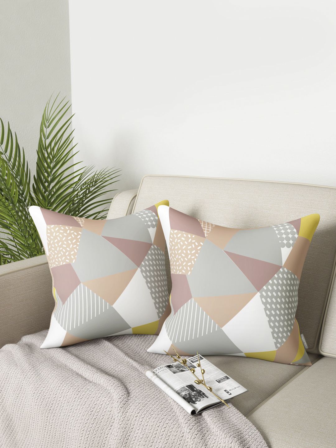 PETAL HOME Set Of 2 Multicoloured Abstract Square Cushions Price in India