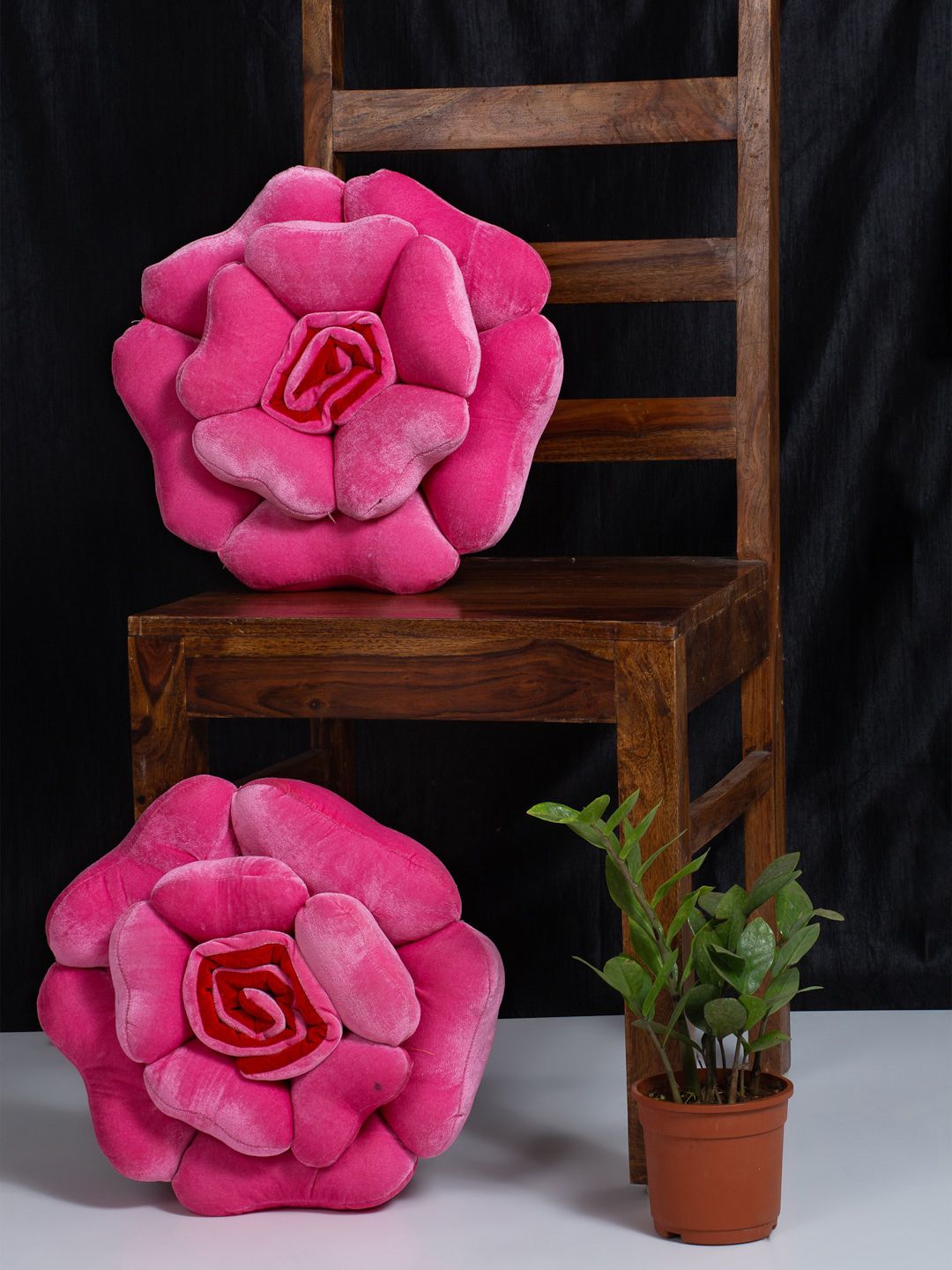 HOSTA HOMES Set Of 2 Pink Velvet Flower Shaped Cushions Price in India