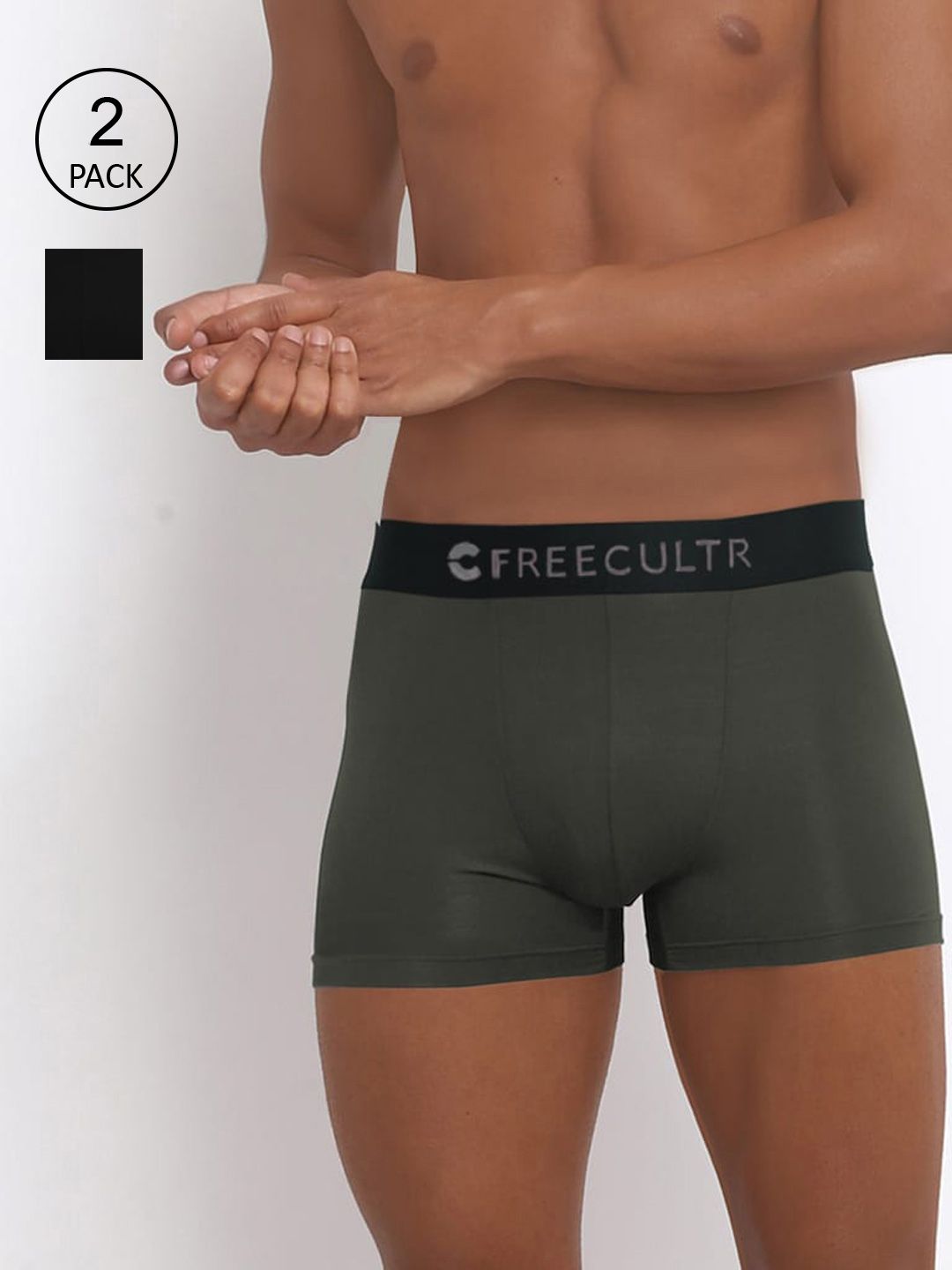 FREECULTR Men Pack of 2 Solid Anti-Bacterial Trunks
