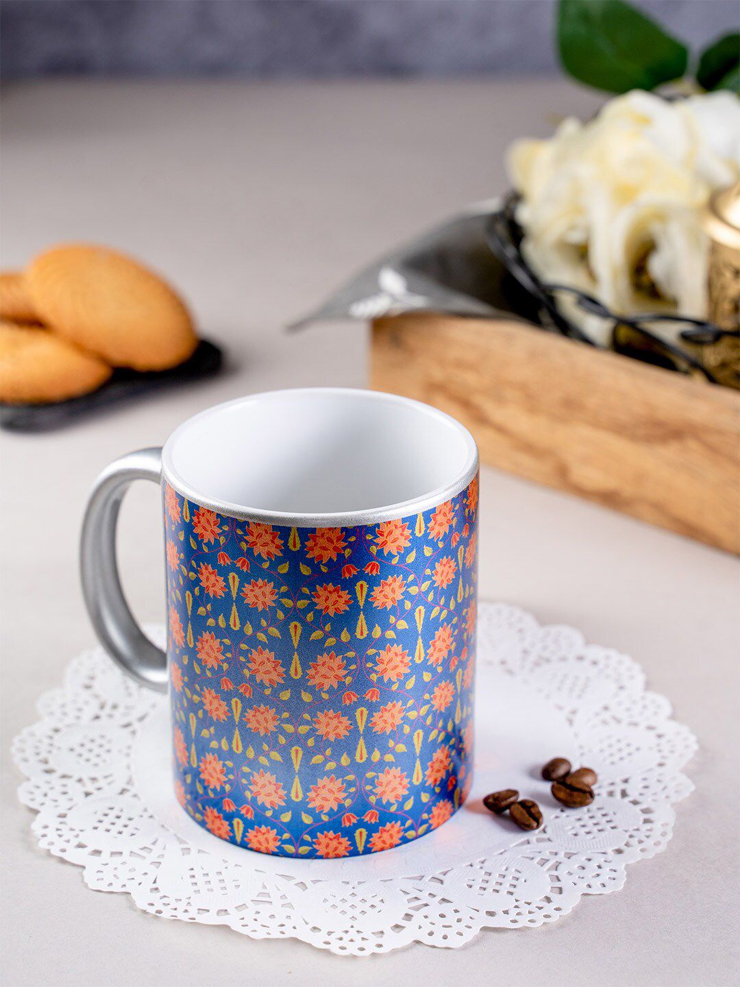KOLOROBIA Navy Blue & Red Babur Inspired Printed Ceramic Mug Price in India