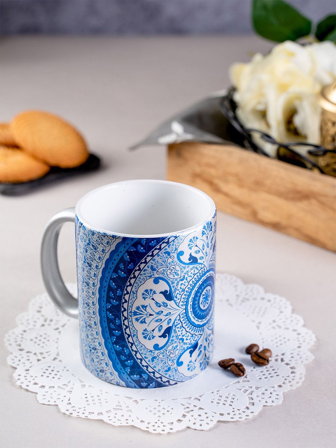 KOLOROBIA Blue & White Printed Pristine Turkish Ceramic Coffee Mug Price in India