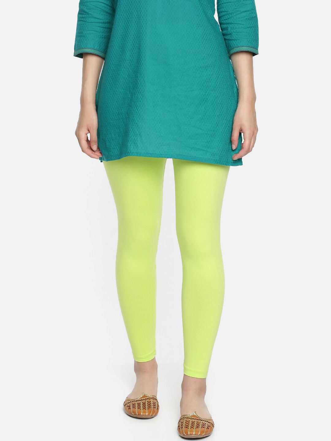 Dollar Missy Women Lime Green Solid Ankle Length Leggings Price in India