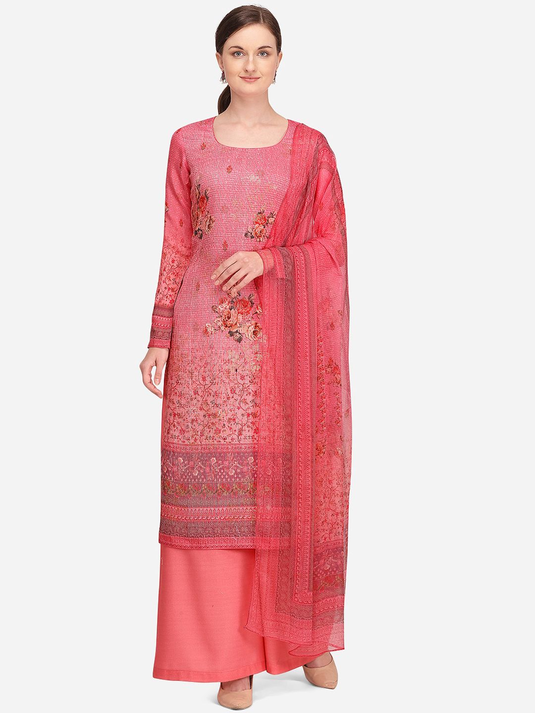 Stylee LIFESTYLE Women Pink Printed Unstitched Dress Material Price in India
