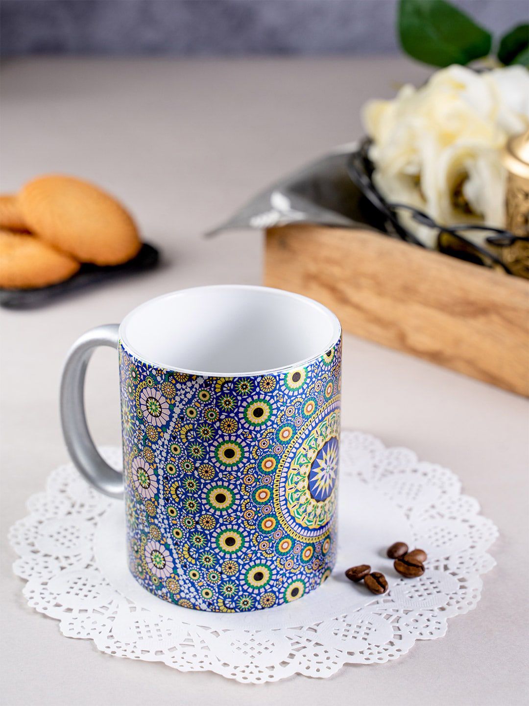 KOLOROBIA Blue & Yellow Moroccan Printed Ceramic Mug Price in India