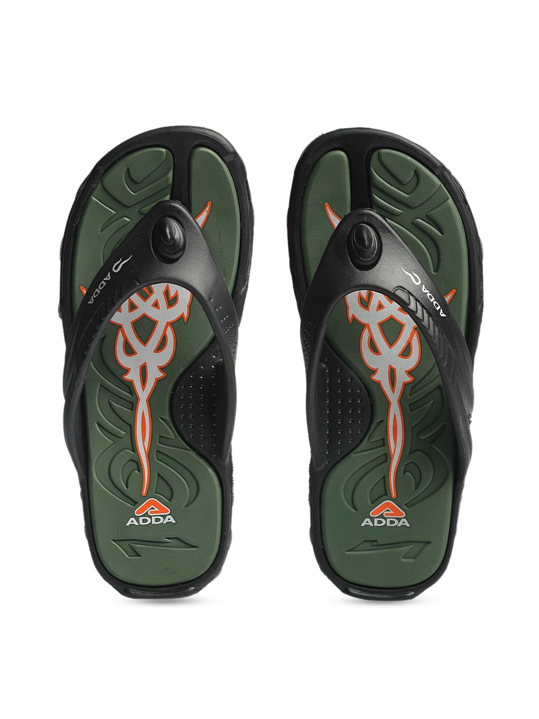 Adda Men Olive Green & White Solid Thong Flip-flops