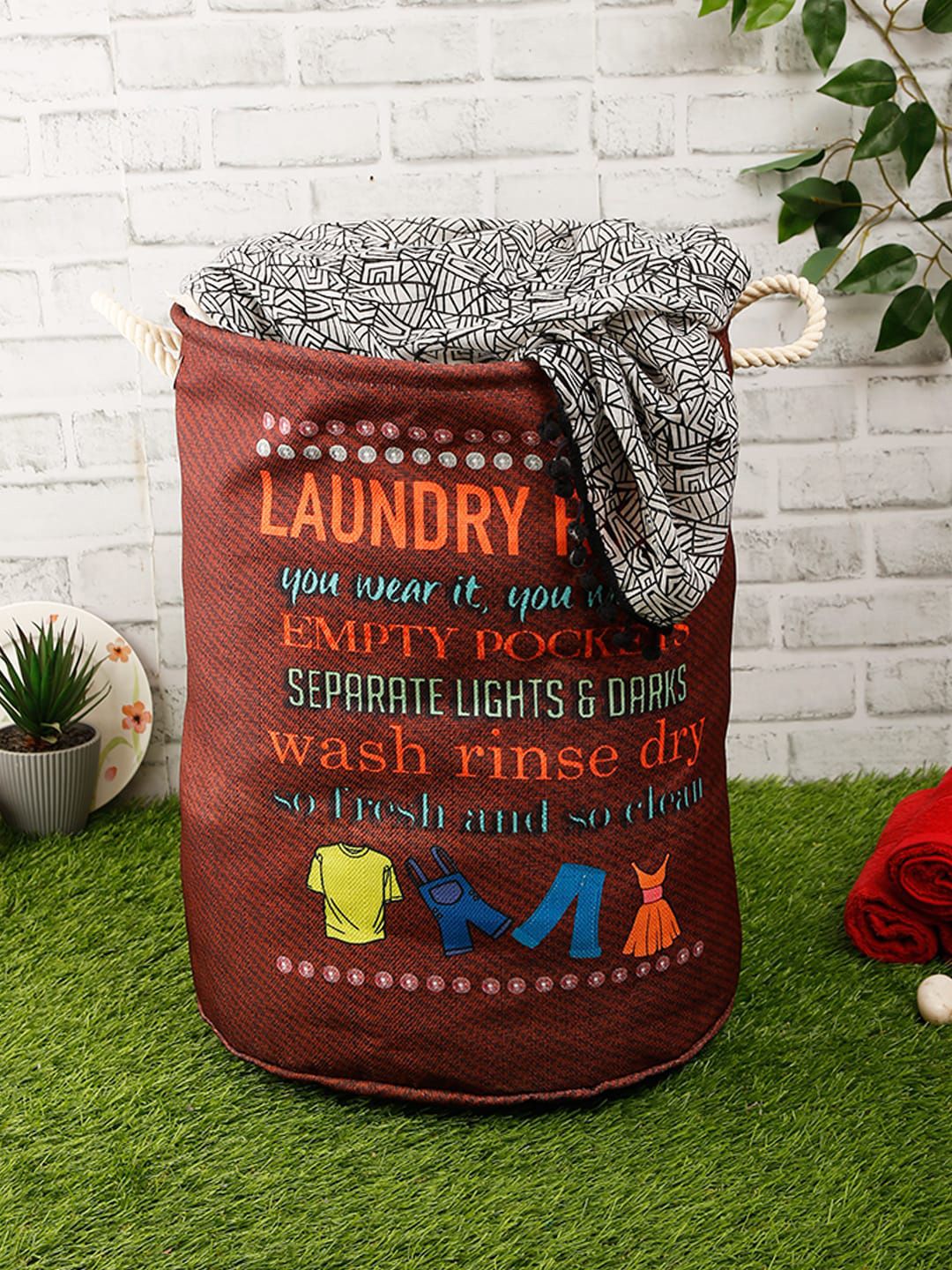 ROMEE Brown & Orange Printed Foldable Waterproof Laundry Bag 50L Price in India