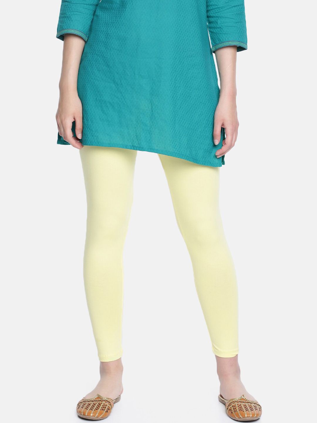 Dollar Missy Women Yellow Solid Ankle-Length Leggings Price in India