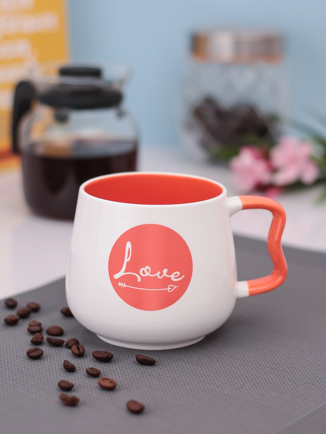 JCPL White & Coral Pink Printed Ceramic Milk Mug Price in India