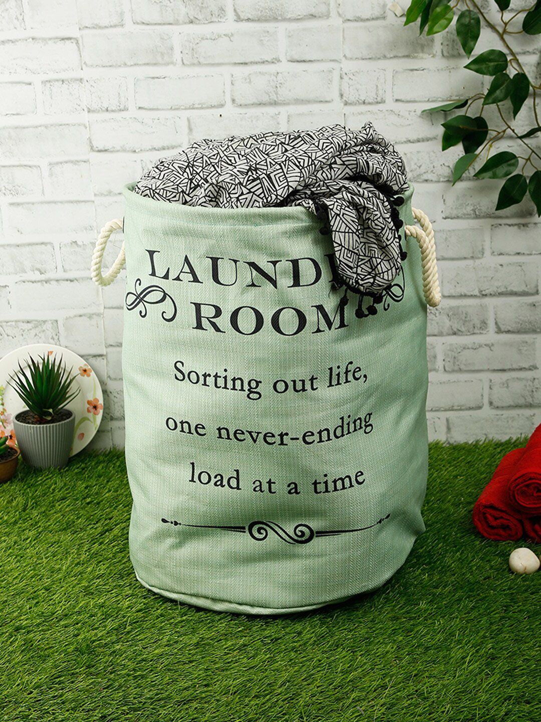 ROMEE Sea Green & Black Text Printed Laundry Bag Price in India