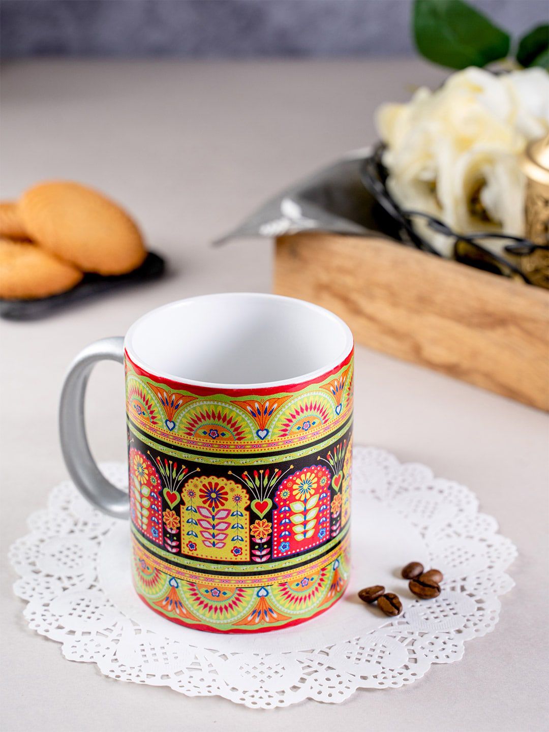 KOLOROBIA Black & Red Truck Art Printed Ceramic Mug Price in India