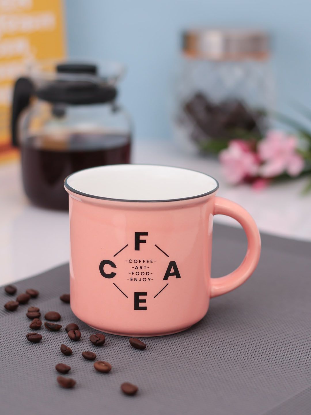 JCPL Pink & White Printed Ceramic Milk Mug 350 ml Price in India