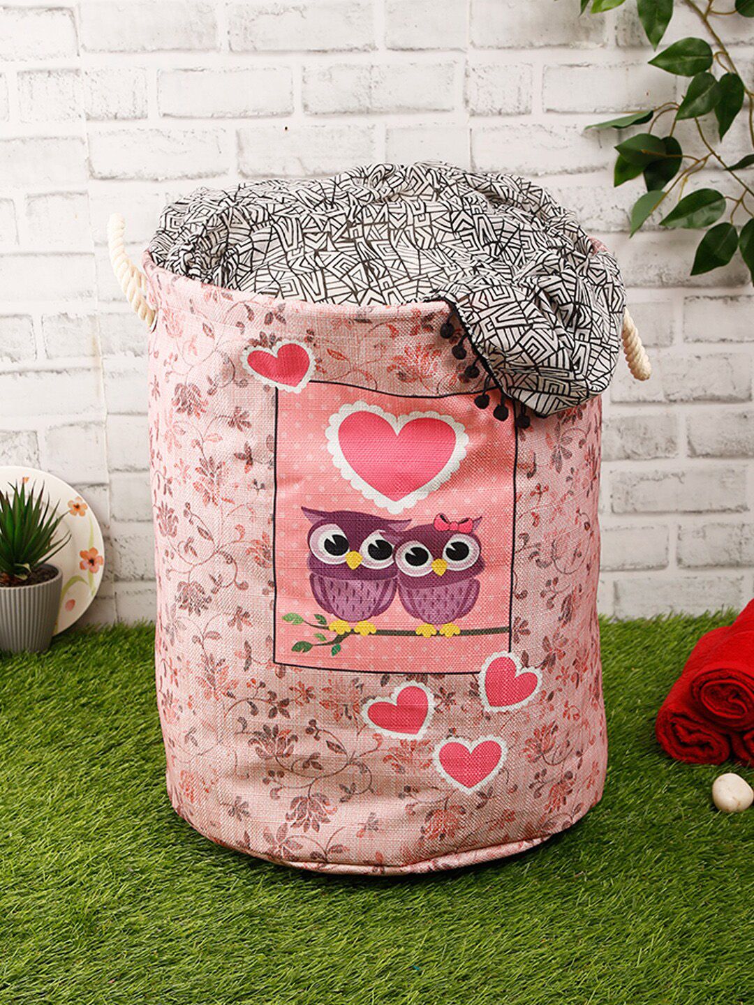 ROMEE Pink & White Printed Laundry Bag Price in India