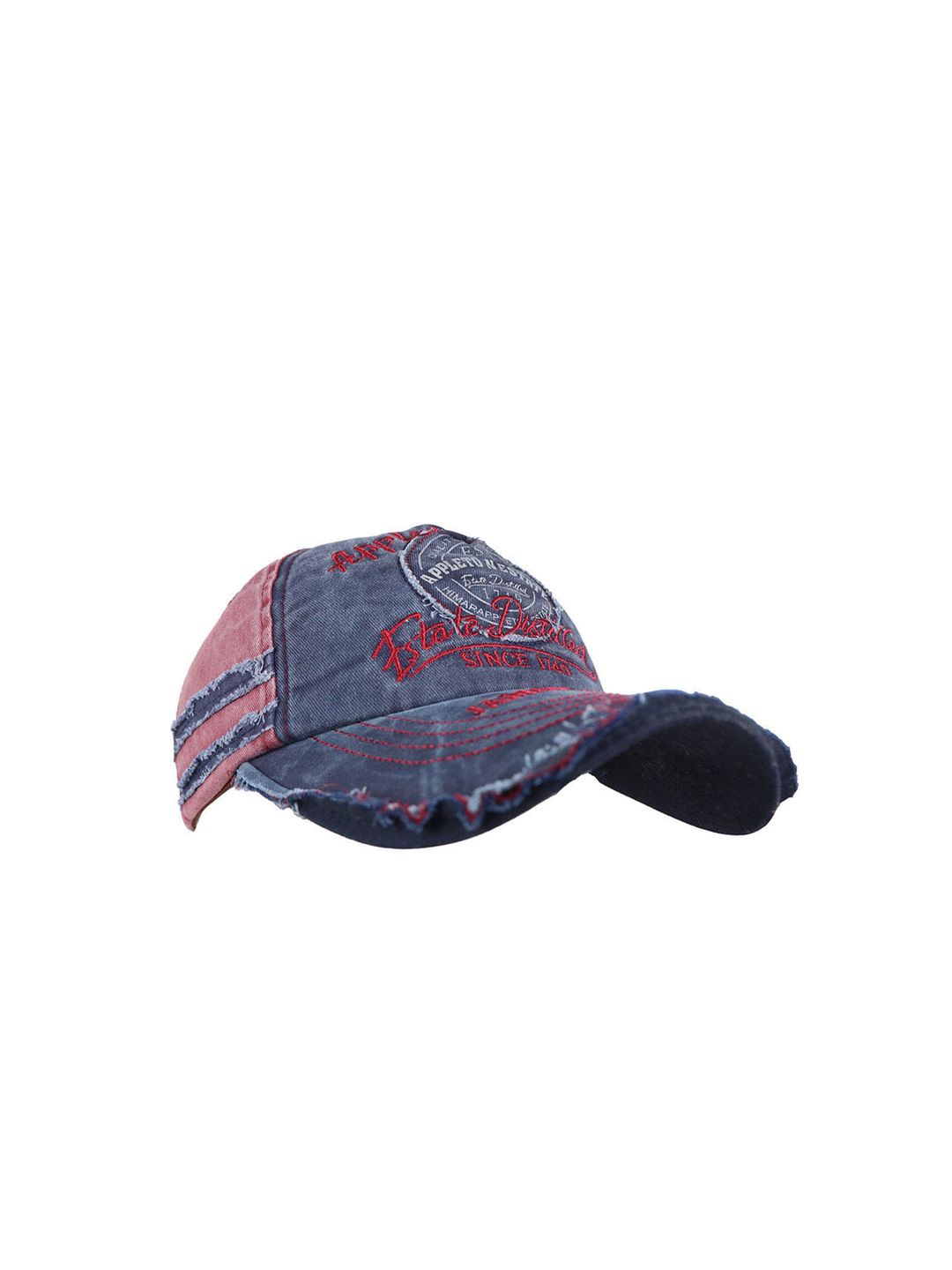 iSWEVEN Unisex Blue & Pink Embroidered Adjustable Snapback Cap Price in India