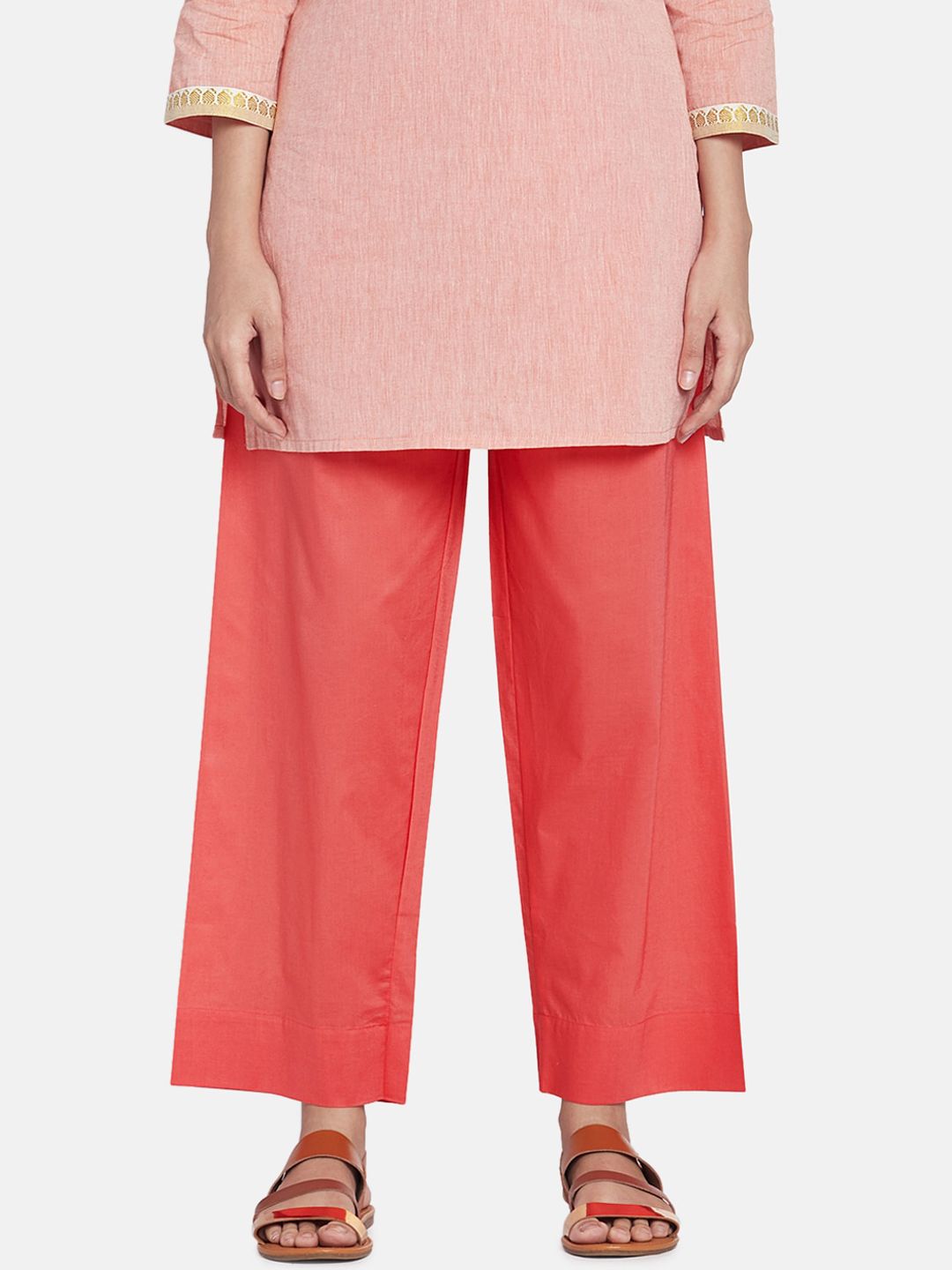 Go Colors Women Pink Solid Wide Leg Palazzos Price in India
