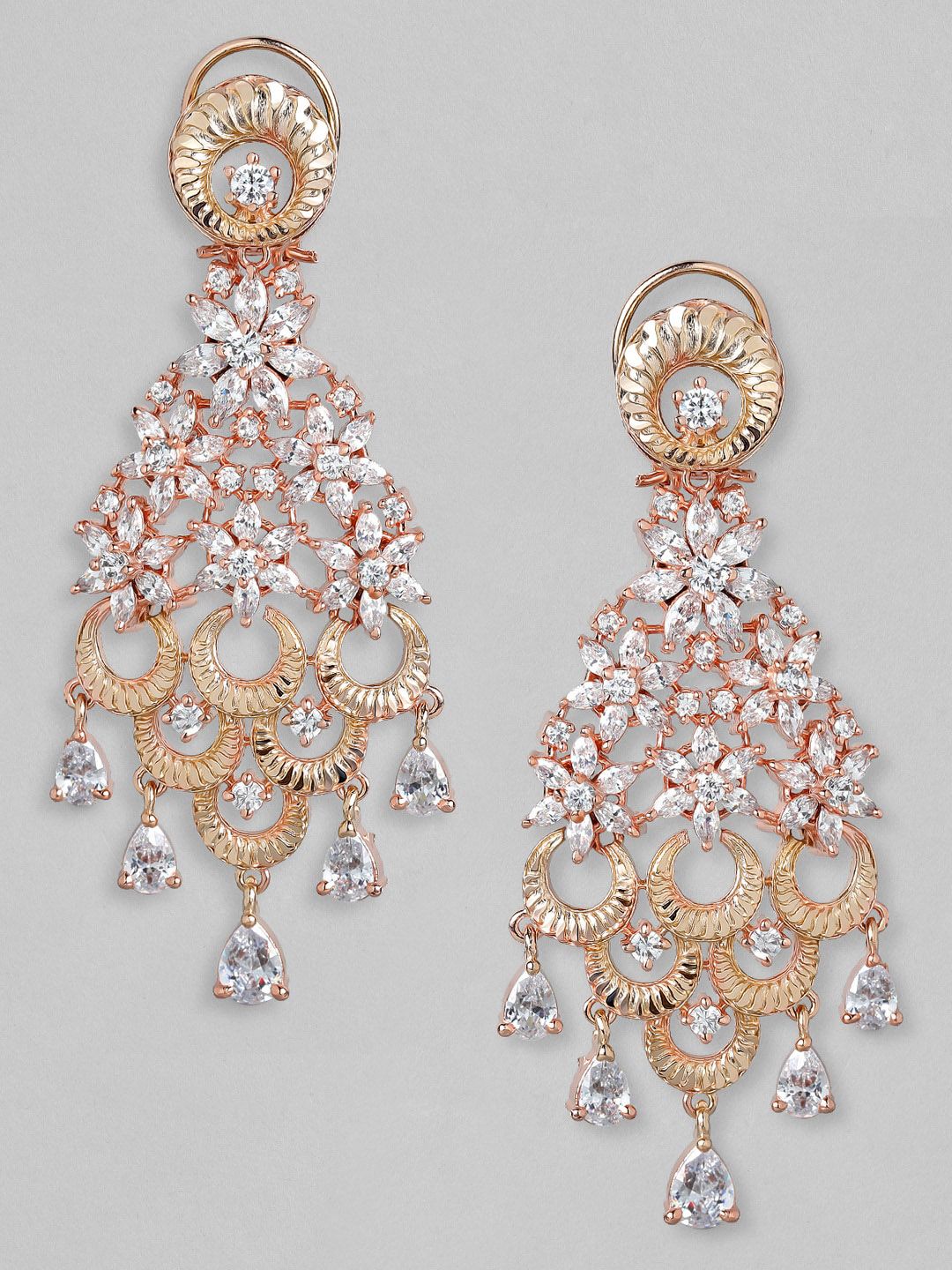 Rubans Rose Gold-Plated & White Zircon Classic Drop Earrings Price in India