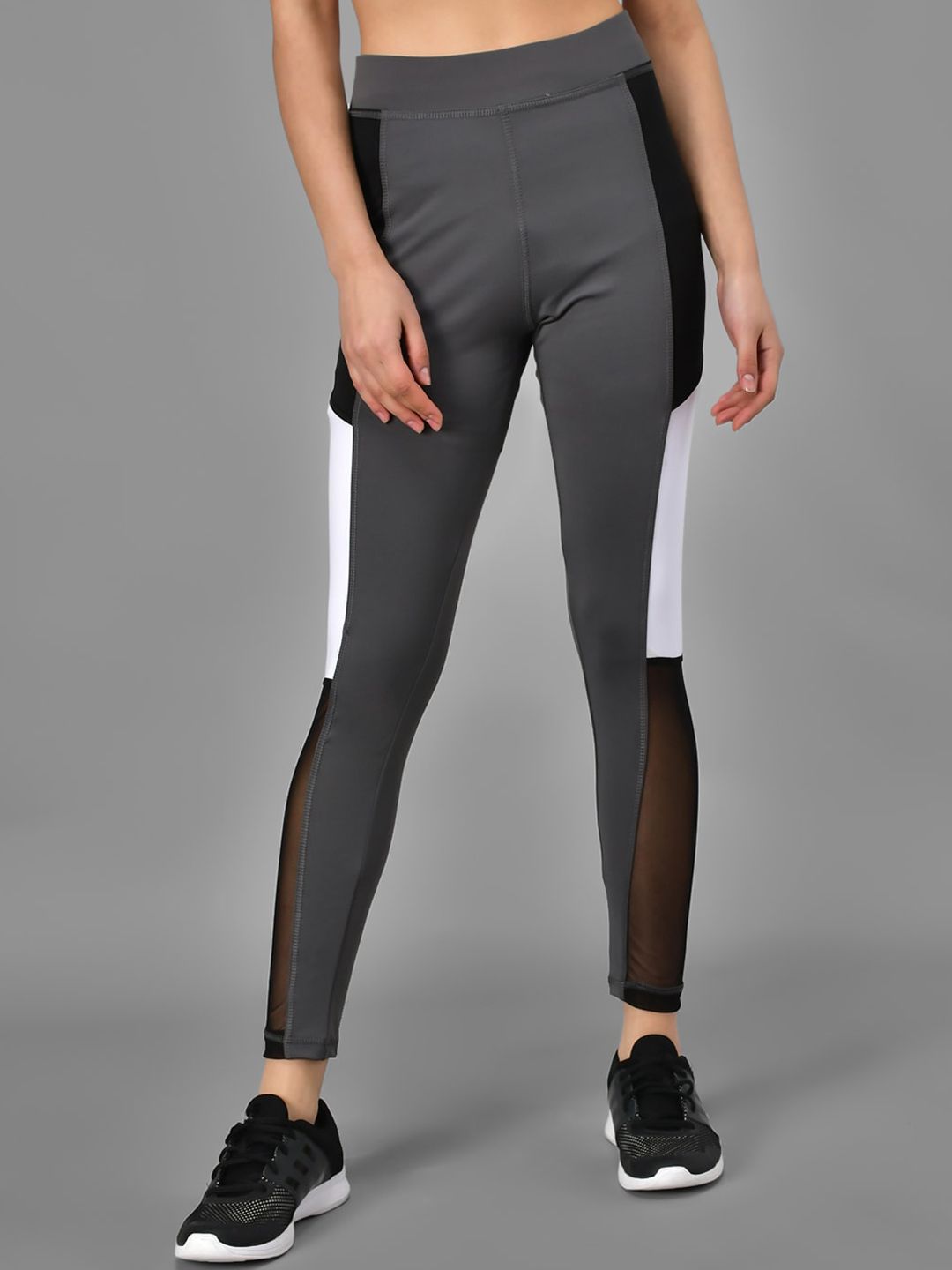 Kotty Women Grey & Black Colourblocked Tights Price in India