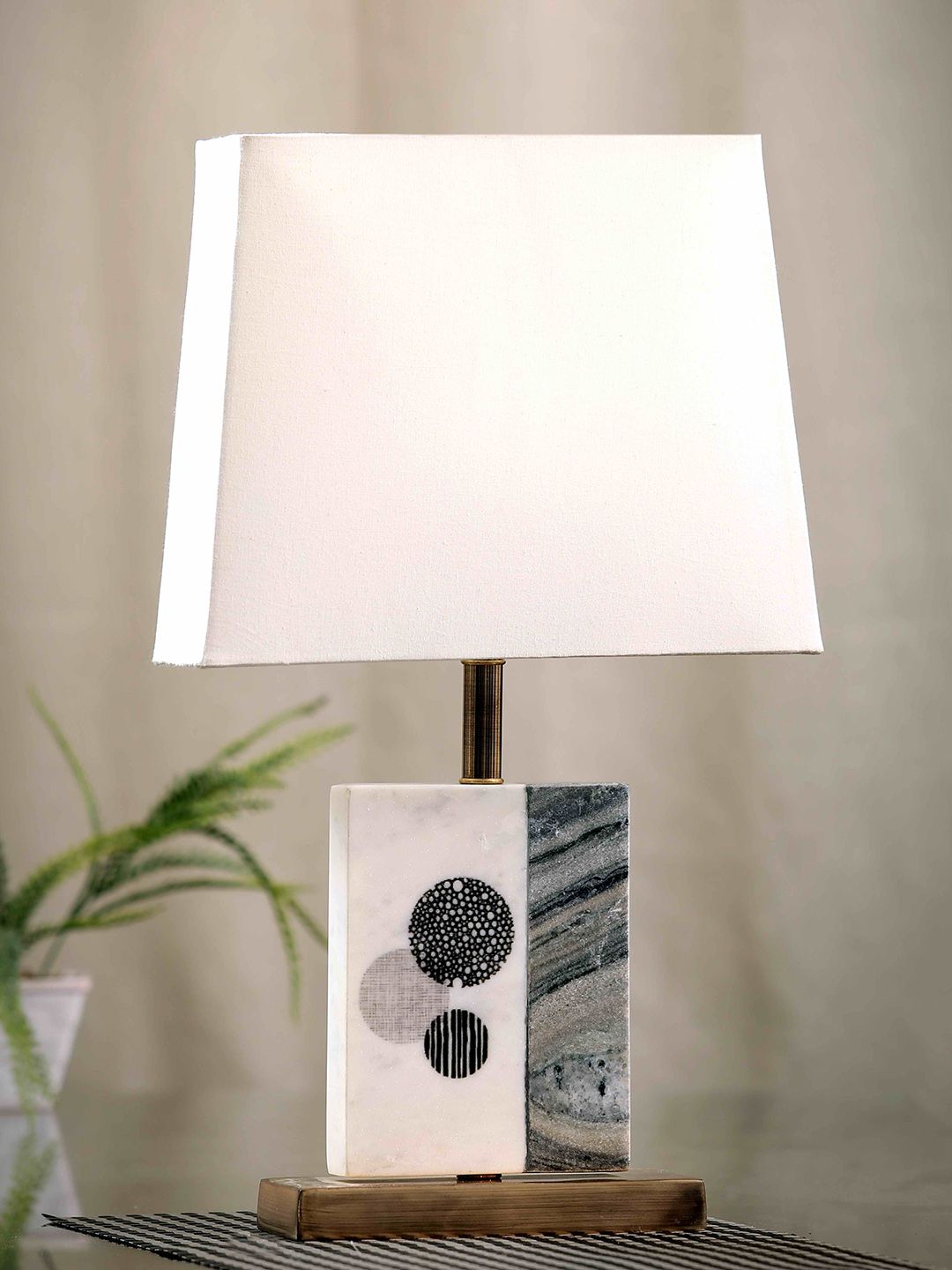 POSH-N-PLUSH White & Black Solid Contemporary Marble Table Lamp Price in India