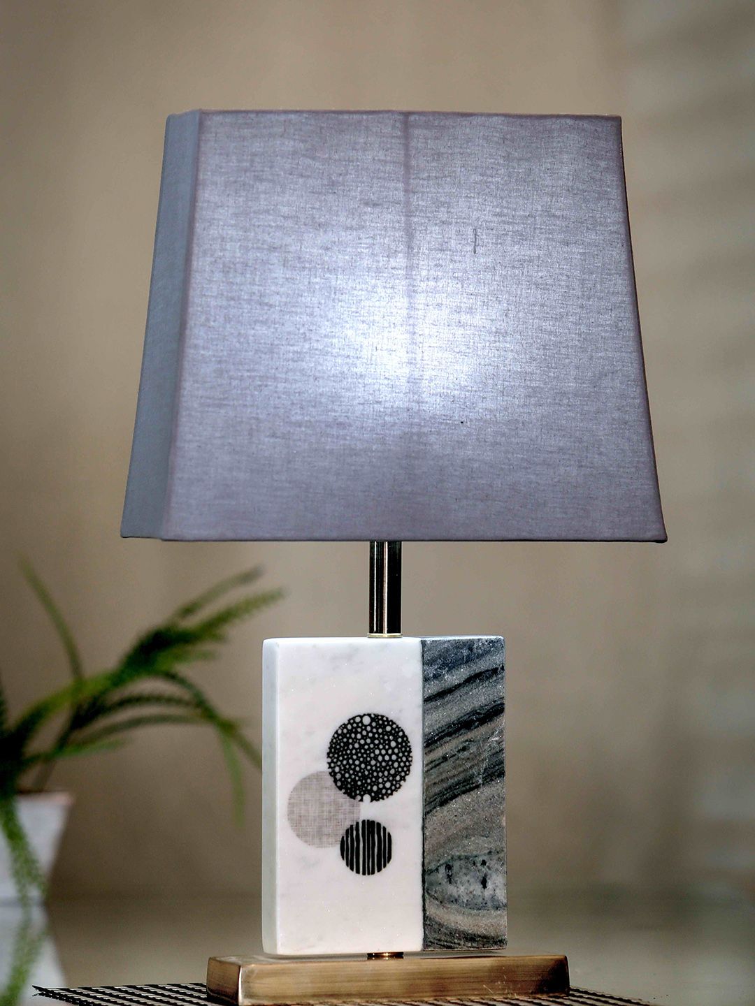 POSH-N-PLUSH Grey Solid Marble Table Lamp Price in India