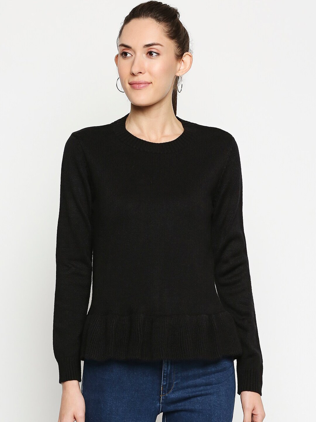 Annabelle by Pantaloons Women Black Solid Pullover Sweater Price in India