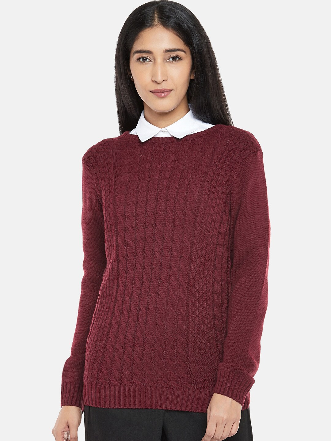 Annabelle by Pantaloons Women Maroon Solid Pullover Sweater Price in India