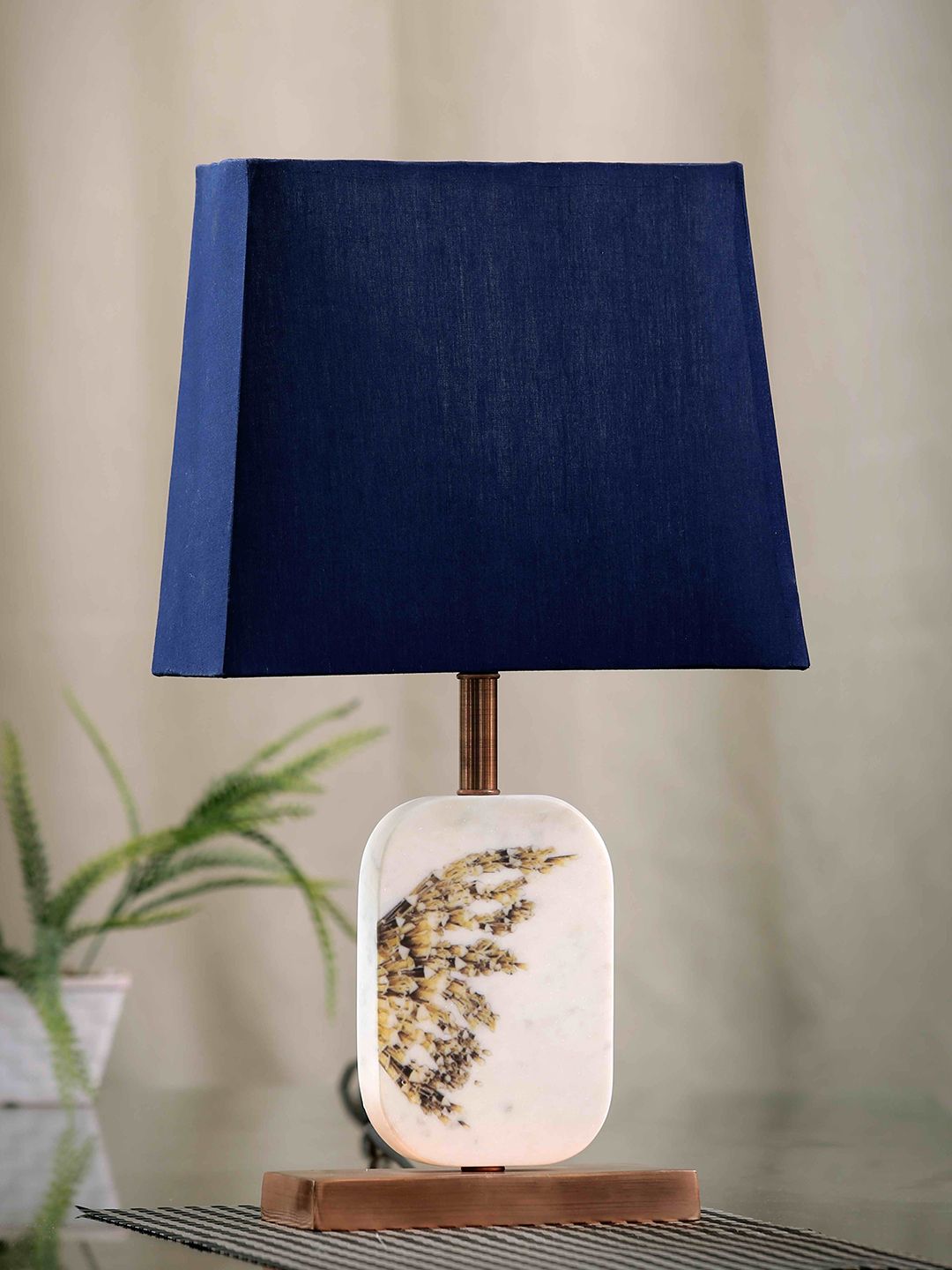POSH-N-PLUSH Blue & White Winged Printed Contemporary Table Lamp Price in India