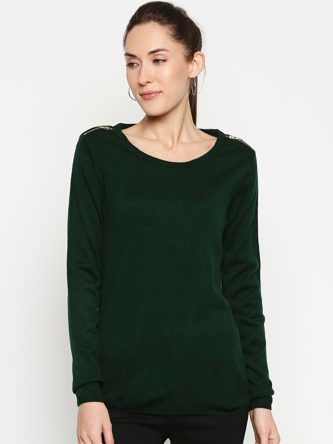 Annabelle by Pantaloons Women Green Solid Pullover Sweater Price in India