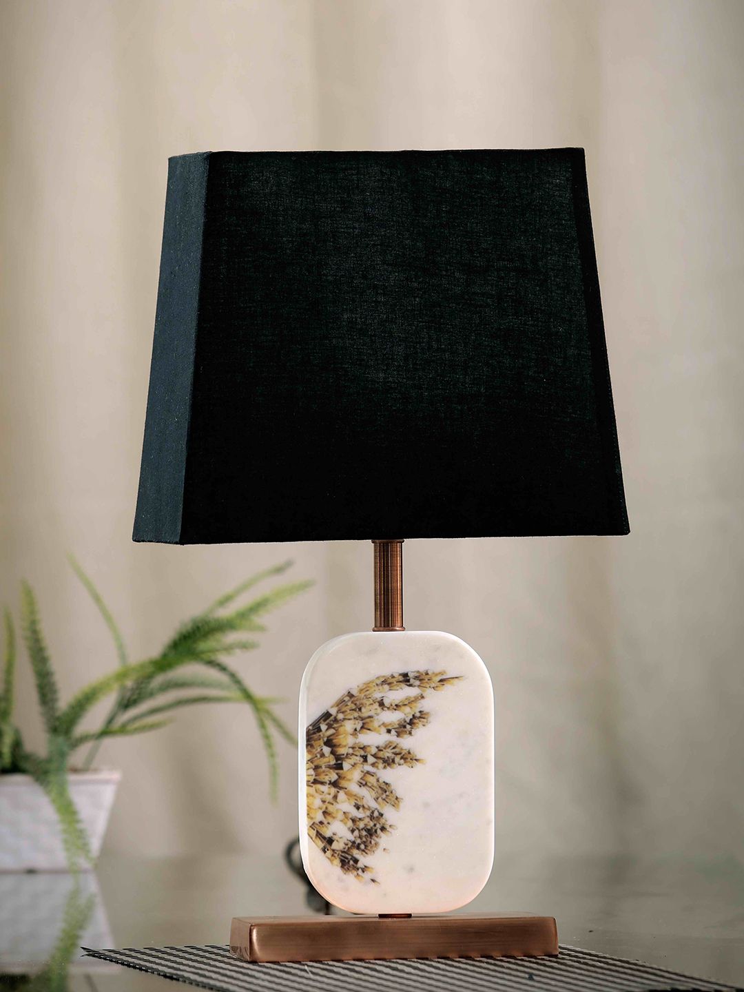 POSH-N-PLUSH Black & White Solid Bedside Standard Lamp with Shade Price in India
