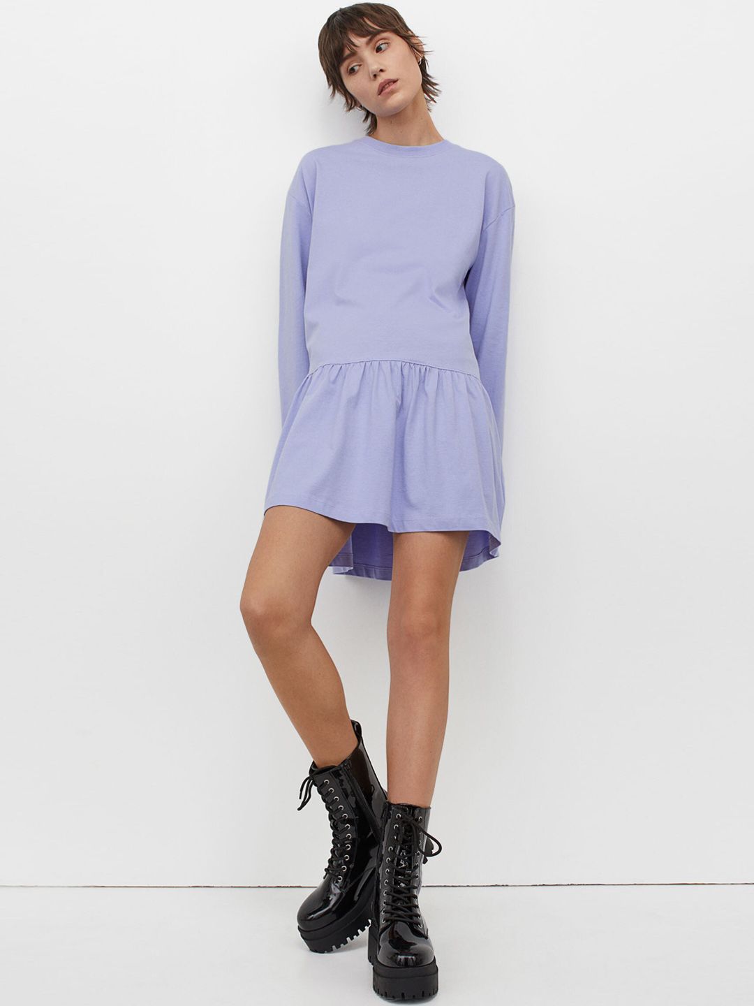 H&M Women Purple Solid Cotton Jersey Dress