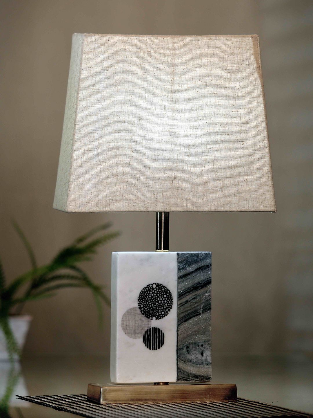 POSH-N-PLUSH Cream-Colored Solid Marble Table Lamp Price in India