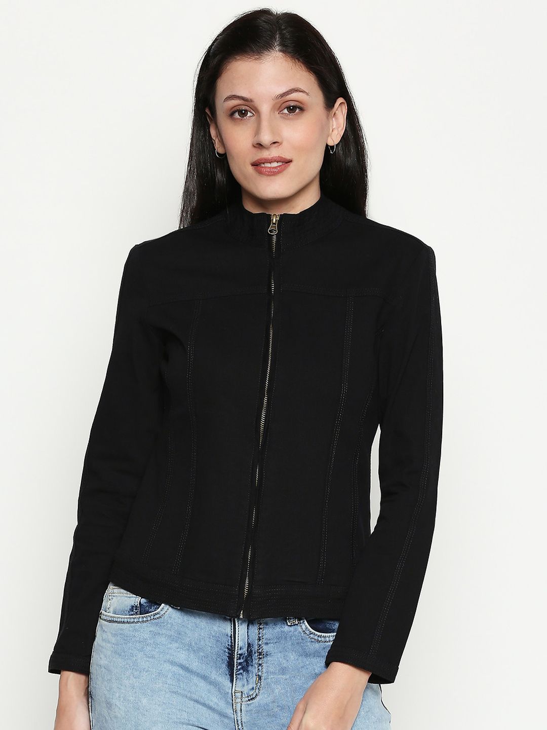 People Women Black Solid Tailored Jacket Price in India