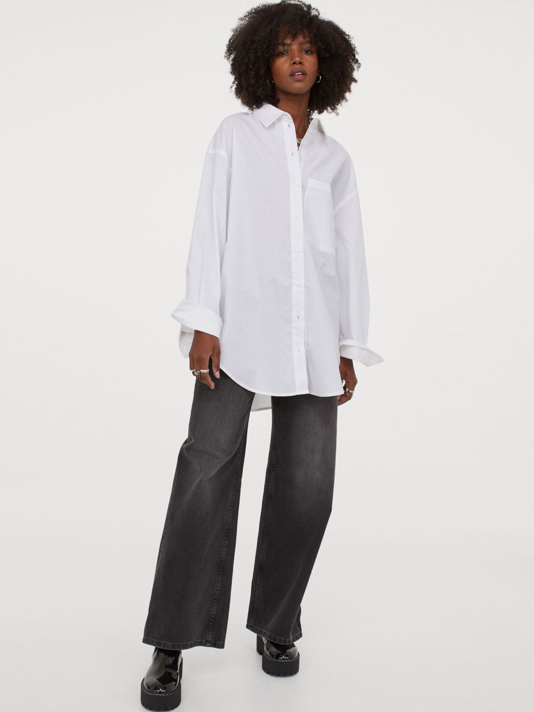 H&M Women White Oversized Cotton Shirt