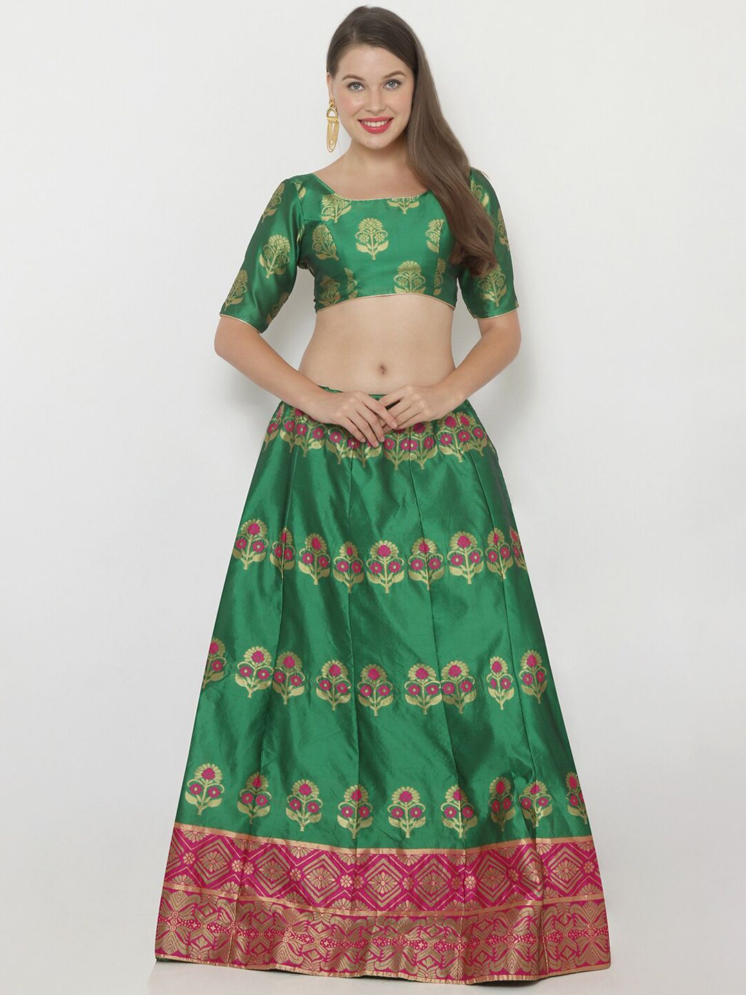 SALWAR STUDIO Green Semi-Stitched Lehenga with Blouse Price in India