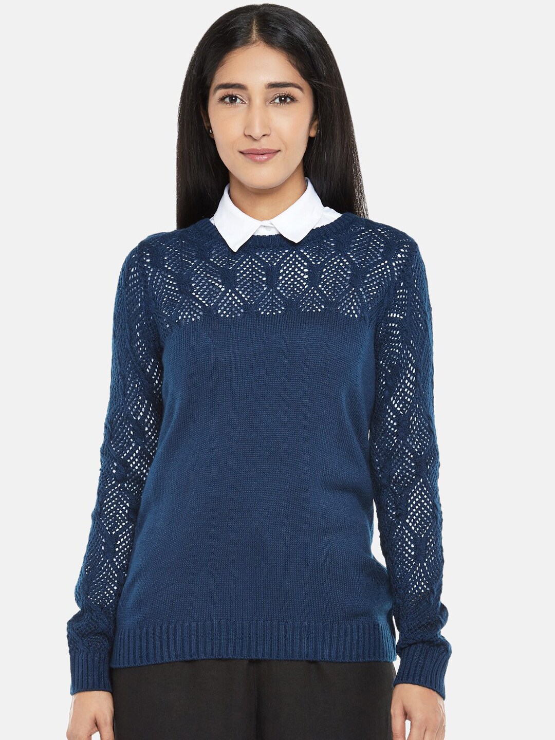 Annabelle by Pantaloons Women Blue Solid Pullover Sweater Price in India