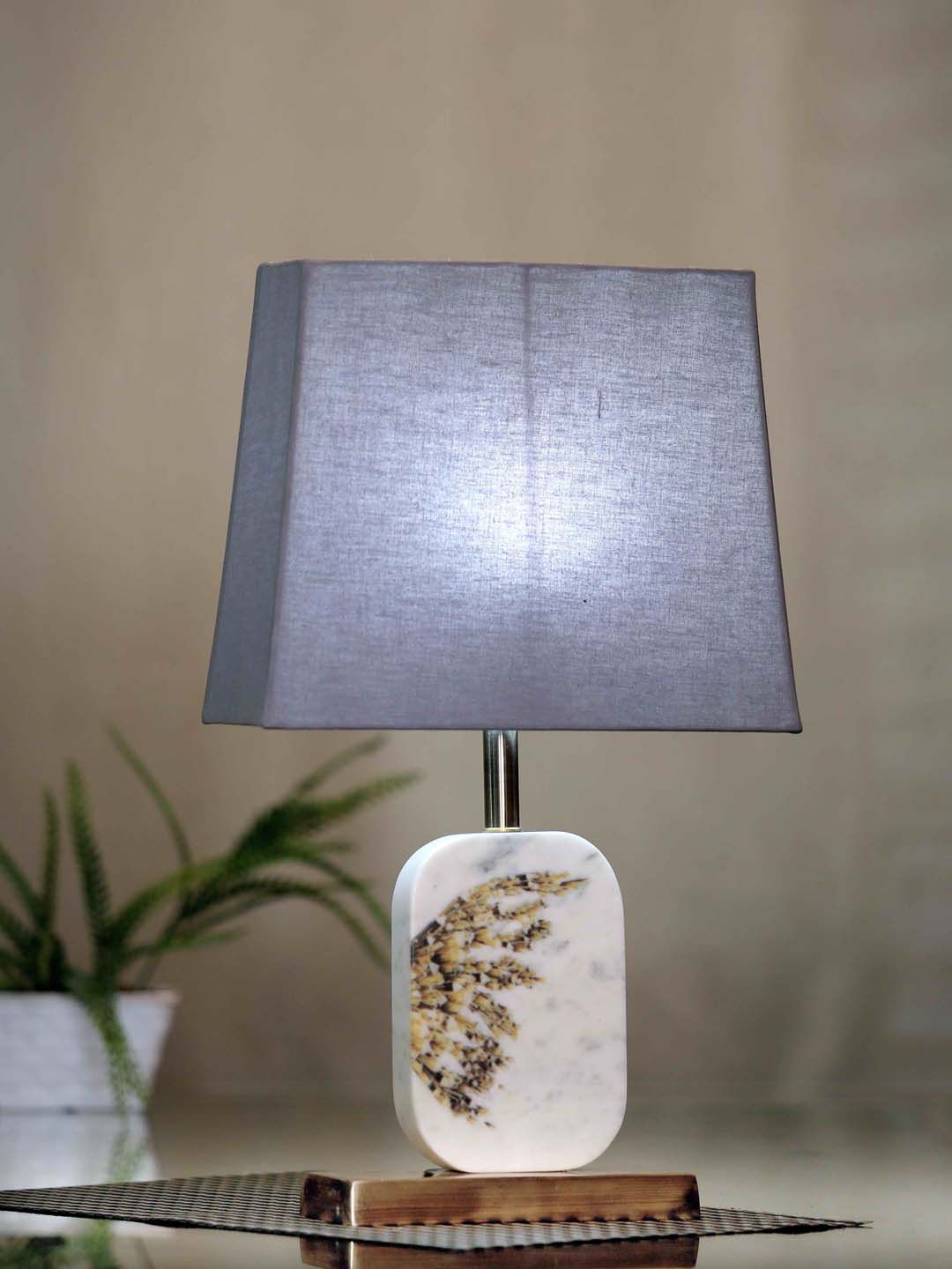 POSH-N-PLUSH Grey Solid Winged Marble And Metal Base Bedside Standard Lamp Price in India
