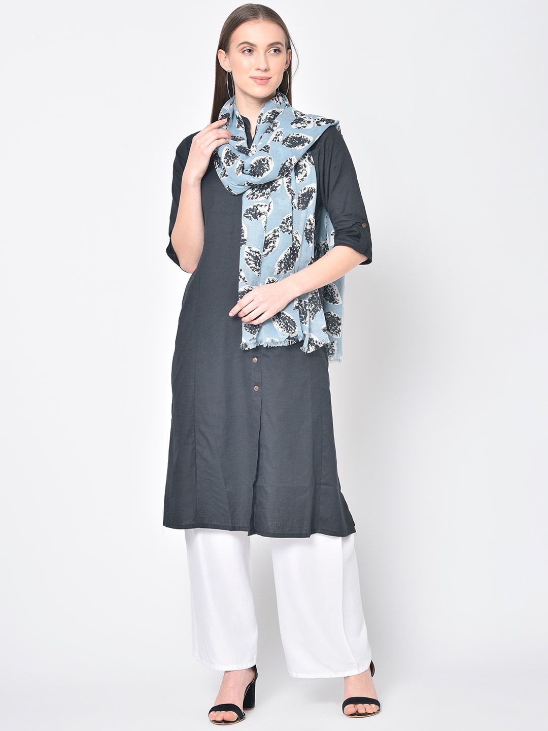 Chkokko Women Blue & Grey Printed Scarf Price in India