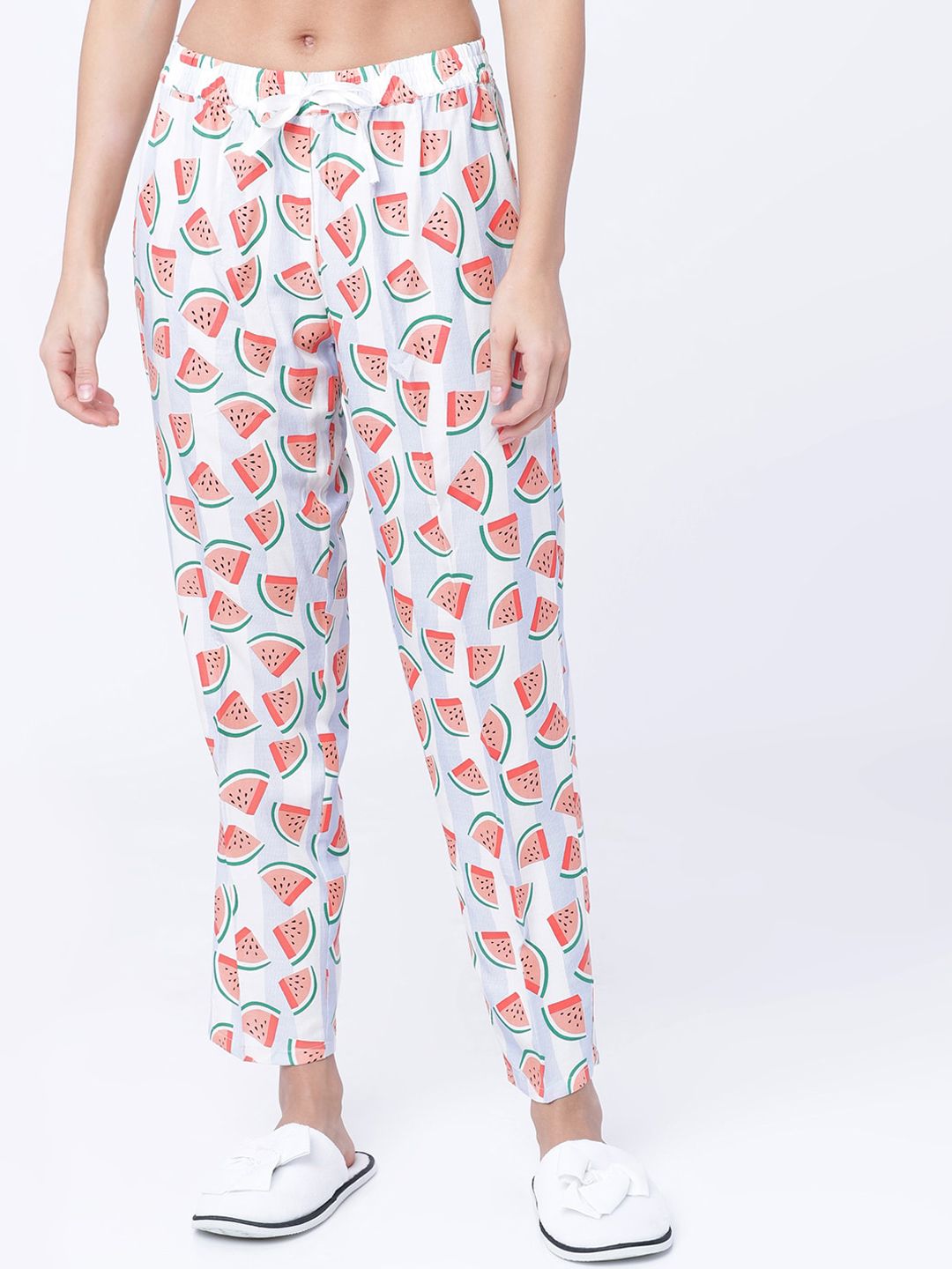 Tokyo Talkies Women White & Pink Printed Lounge Pants Price in India