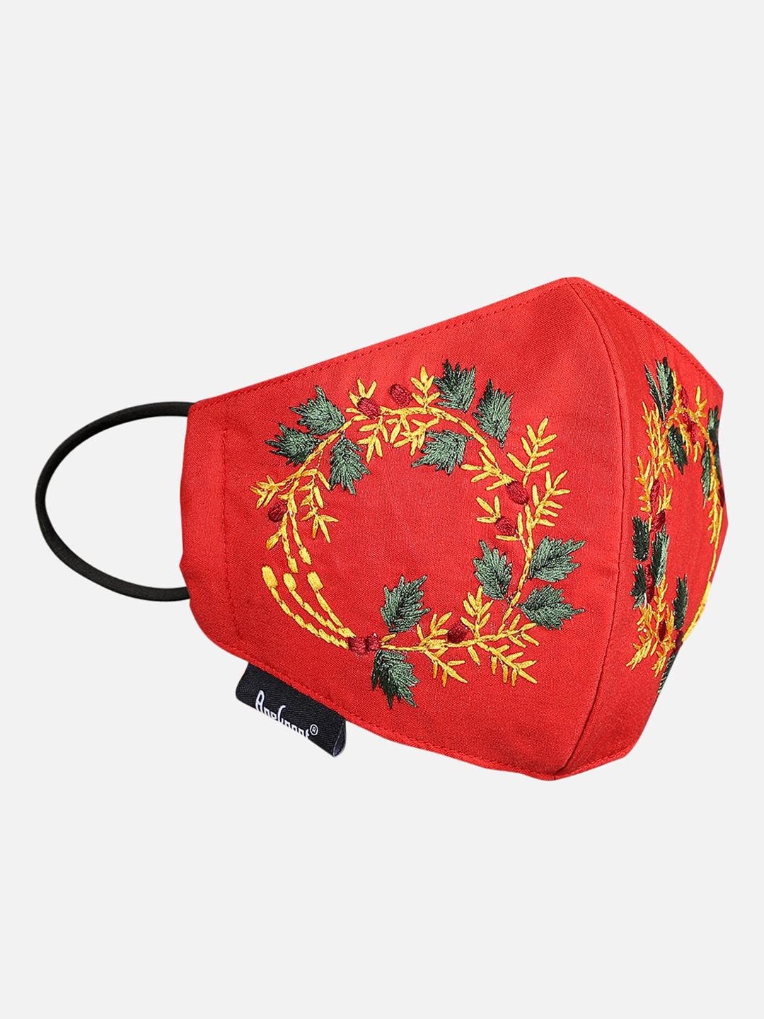 Anekaant Women Red & Green Floral Embroidered 3-Ply Reusable Cloth Mask Price in India