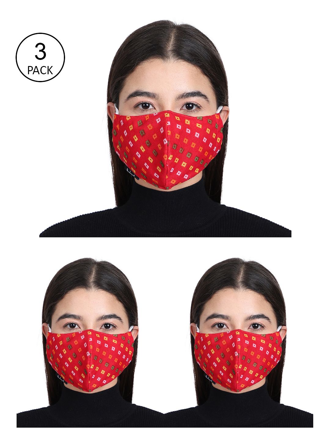 Anekaant Unisex Pack Of 3 Red & Green Printed 3-Layer Outdoor Face Masks Price in India