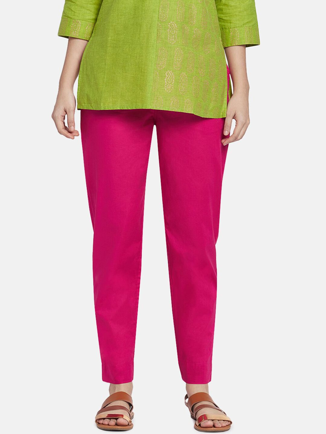 Go Colors Women Pink Tapered Fit Solid Regular Trousers Price in India