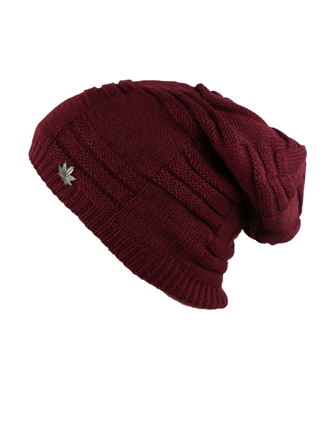 iSWEVEN Unisex Red Self-Design Woven Expandable Beanie Price in India