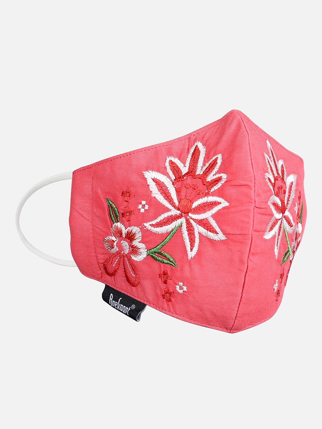 Anekaant Women Pink & White Embroidered 3-Ply Reusable Outdoor Face Mask Price in India