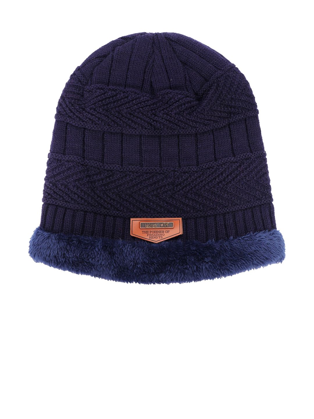 iSWEVEN Unisex Navy Blue Self-Design Beanie Price in India